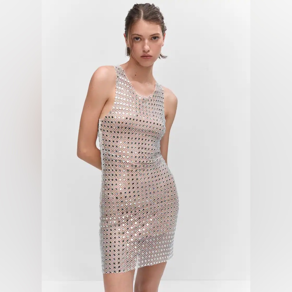 Mango Crystal Mesh Dress